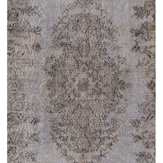 Gray Over-Dyed Rug for Modern Interiors. Mid-Century Vintage Turkish Carpet. 6 x 10 Ft (185 x 306 cm)