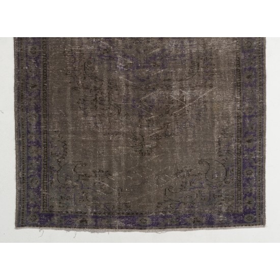 Gray Over-Dyed Rug for Modern Interiors. Handmade Vintage Turkish Carpet. 6.2 x 9.3 Ft (186 x 282 cm)