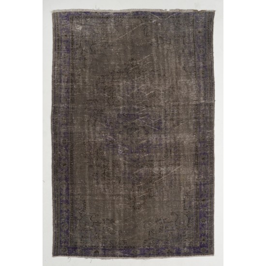 Gray Over-Dyed Rug for Modern Interiors. Handmade Vintage Turkish Carpet. 6.2 x 9.3 Ft (186 x 282 cm)