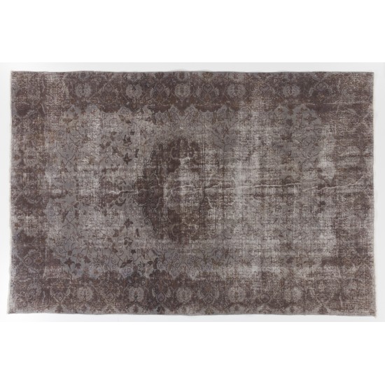 Gray Over-Dyed Rug for Modern Interiors. Handmade Vintage Turkish Carpet. 6.2 x 9.4 Ft (188 x 284 cm)