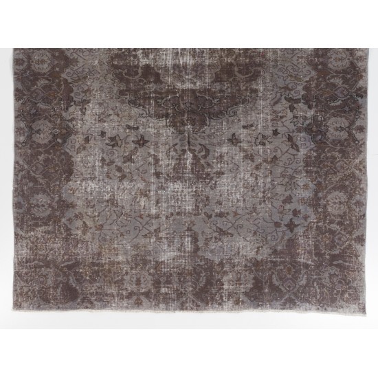 Gray Over-Dyed Rug for Modern Interiors. Handmade Vintage Turkish Carpet. 6.2 x 9.4 Ft (188 x 284 cm)