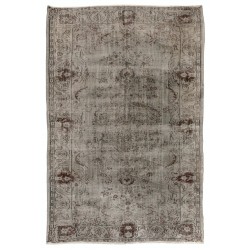 Floral Pattern Vintage Handmade Central Anatolian Rug Overdyed in Gray Color. 6.3 x 9 Ft (190 x 276 cm)