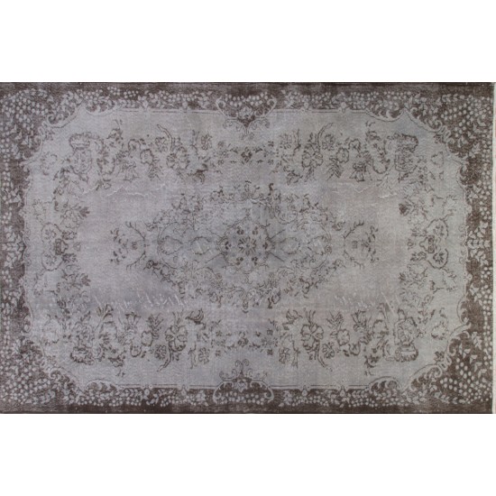 Gray Over-Dyed Rug for Modern Interiors. Handmade Vintage Turkish Carpet. 6.3 x 9.6 Ft (190 x 291 cm)