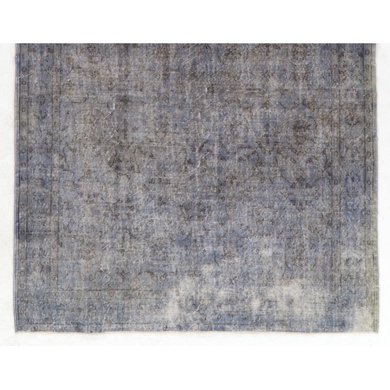 Distressed Light Blue Over-Dyed Rug for Modern Interiors. Handmade Vintage Turkish Carpet. 6.4 x 10.4 Ft (195 x 315 cm)
