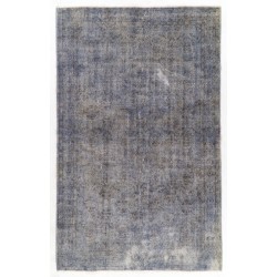 Distressed Light Blue Over-Dyed Rug for Modern Interiors. Handmade Vintage Turkish Carpet. 6.4 x 10.4 Ft (195 x 315 cm)