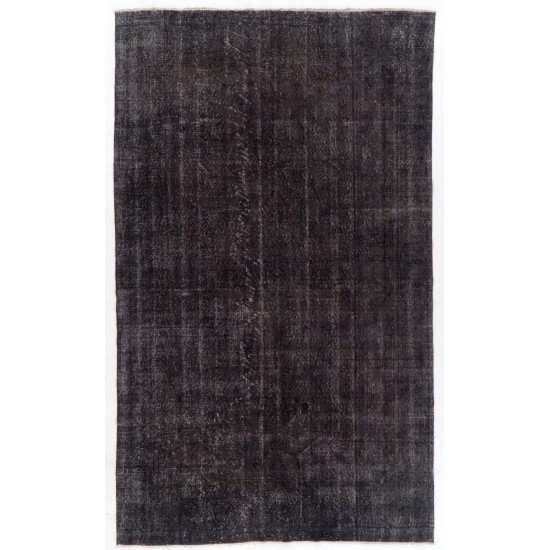 Charcoal Gray Over-Dyed Rug for Modern Interiors. Handmade Vintage Turkish Carpet. 6.5 x 10.6 Ft (196 x 322 cm)