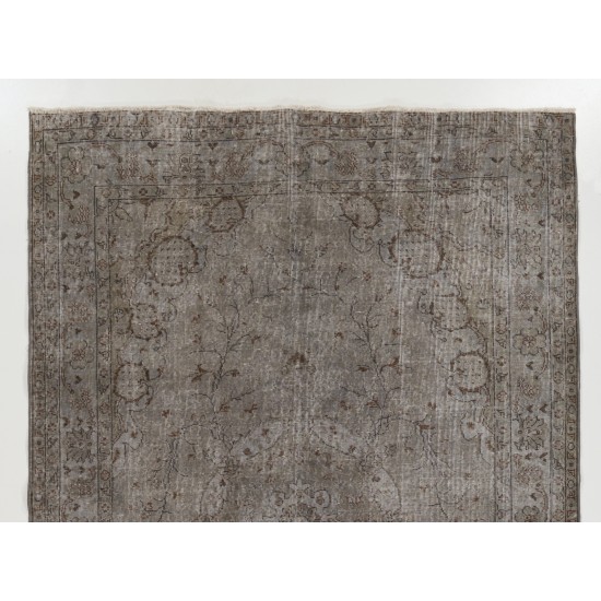 Gray Over-Dyed Rug for Modern Interiors. Handmade Vintage Turkish Carpet. 6.5 x 9.8 Ft (197 x 297 cm)