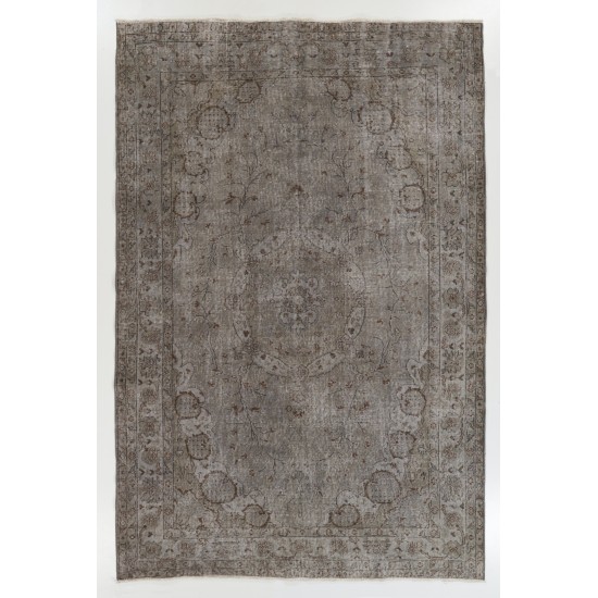 Gray Over-Dyed Rug for Modern Interiors. Handmade Vintage Turkish Carpet. 6.5 x 9.8 Ft (197 x 297 cm)