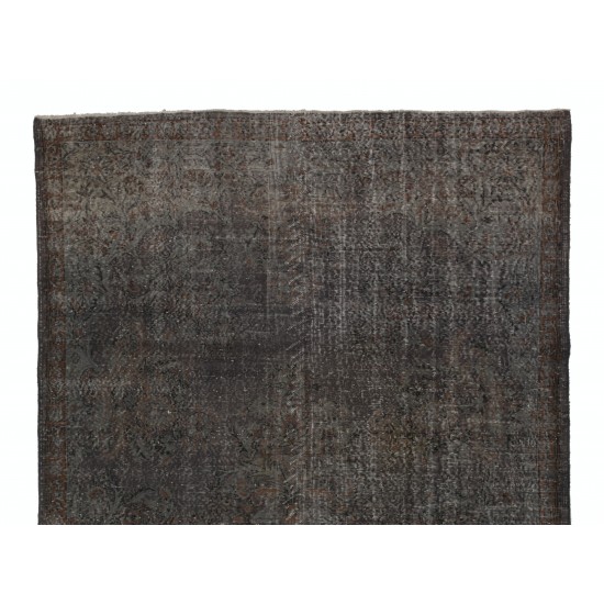 Gray Over-Dyed Rug for Modern Interiors. Handmade Vintage Turkish Carpet. 6.6 x 10.2 Ft (200 x 310 cm)
