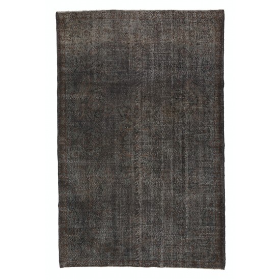 Gray Over-Dyed Rug for Modern Interiors. Handmade Vintage Turkish Carpet. 6.6 x 10.2 Ft (200 x 310 cm)