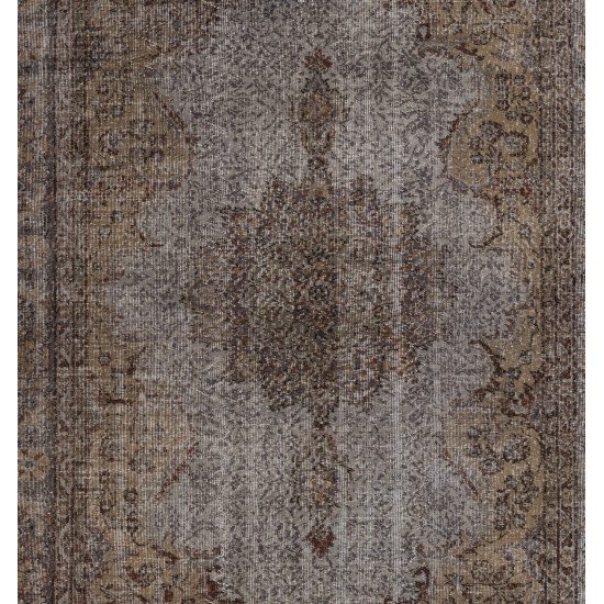 Gray Over-Dyed Rug for Modern Interiors. Handmade Vintage Turkish Carpet. 6.7 x 9.8 Ft (202 x 298 cm)