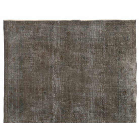 One-of-a-kind Gray Over-Dyed Rug for Modern Interiors. Handmade Vintage Turkish Carpet. 6.7 x 9.9 Ft (202 x 300 cm)