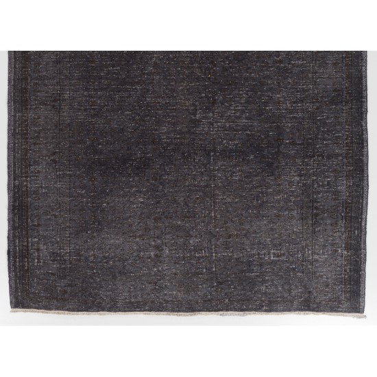 Charcoal Gray Over-Dyed Rug for Contemporary Interiors. Hand-Knotted Vintage Turkish Carpet. 6.7 x 9.8 Ft (204 x 297 cm)