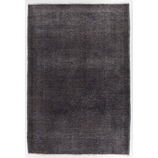 Charcoal Gray Over-Dyed Rug for Contemporary Interiors. Hand-Knotted Vintage Turkish Carpet. 6.7 x 9.8 Ft (204 x 297 cm)