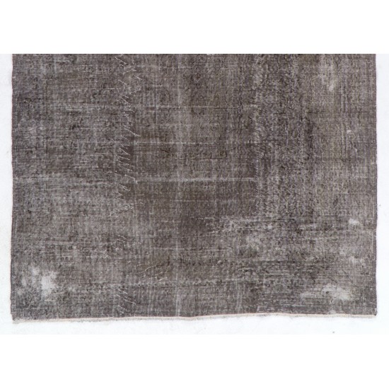 Gray Over-Dyed Rug for Contemporary Interiors. Hand-Knotted Vintage Turkish Carpet. 6.8 x 9.9 Ft (205 x 300 cm)