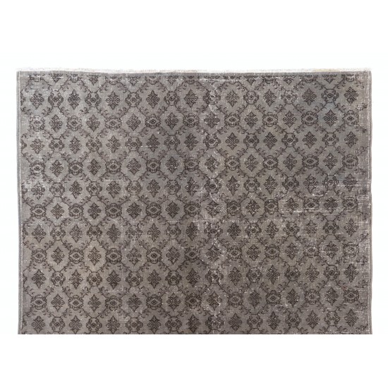 Gray Over-Dyed Rug for Contemporary Interiors. Hand-Knotted Vintage Turkish Carpet. 6.8 x 9.9 Ft (206 x 300 cm)