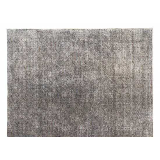 Distressed Gray Over-Dyed Rug for Contemporary Interiors. Hand-Knotted Vintage Turkish Carpet. 6.9 x 10 Ft (208 x 305 cm)