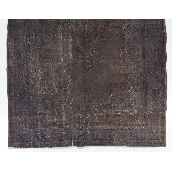 Contemporary Gray Over-Dyed Handmade Turkish Area Rug with Medallion Design. 6.9 x 11 Ft (208 x 335 cm)
