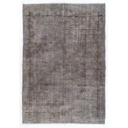 Distressed Gray Over-Dyed Rug for Contemporary Interiors. Hand-Knotted Vintage Turkish Carpet. 6.9 x 10 Ft (210 x 307 cm)