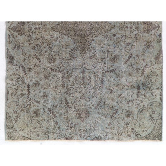 Gray Over-Dyed Rug for Contemporary Interiors. Hand-Knotted Vintage Turkish Carpet. 6.9 x 10.2 Ft (210 x 308 cm)