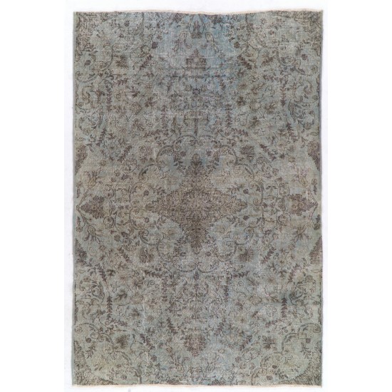 Gray Over-Dyed Rug for Contemporary Interiors. Hand-Knotted Vintage Turkish Carpet. 6.9 x 10.2 Ft (210 x 308 cm)