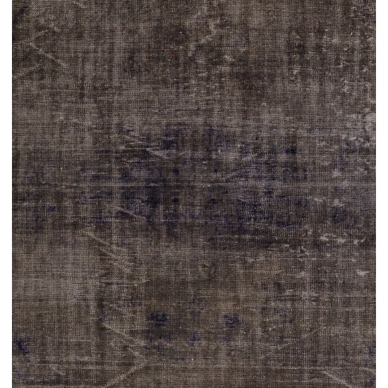 Distressed Gray Over-Dyed Rug for Modern Interiors. Handmade Vintage Turkish Carpet. 6.9 x 10.8 Ft (210 x 327 cm)