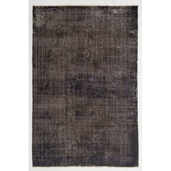 Distressed Gray Over-Dyed Rug for Modern Interiors. Handmade Vintage Turkish Carpet. 6.9 x 10.8 Ft (210 x 327 cm)