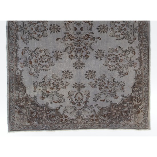 Gray Over-Dyed Rug for Contemporary Interiors. Hand-Knotted Vintage Turkish Carpet. 7 x 10.5 Ft (212 x 320 cm)
