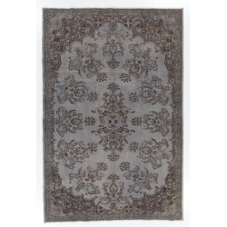 Gray Over-Dyed Rug for Contemporary Interiors. Hand-Knotted Vintage Turkish Carpet. 7 x 10.5 Ft (212 x 320 cm)