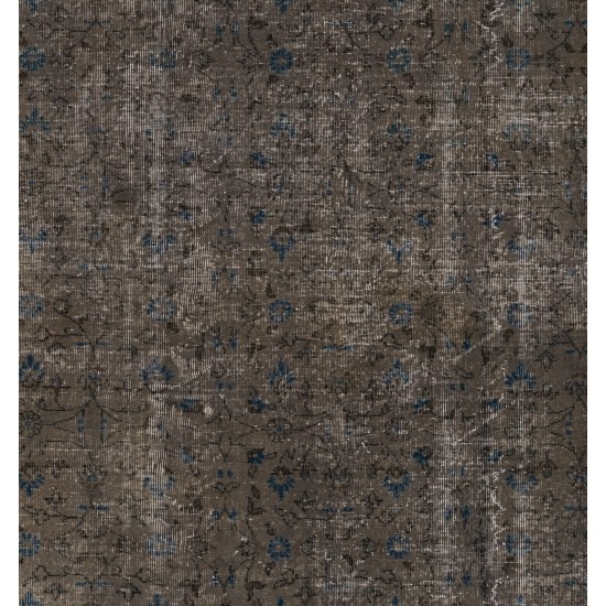 Taupe Over-Dyed Rug for Contemporary Interiors. Hand-Knotted Vintage Turkish Carpet. 7 x 9.3 Ft (214 x 281 cm)