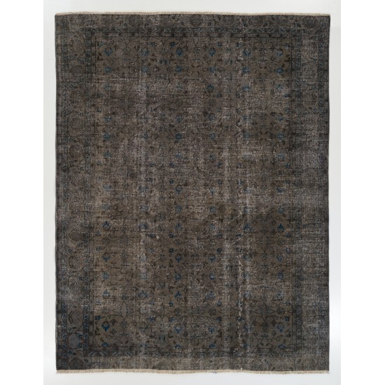 Taupe Over-Dyed Rug for Contemporary Interiors. Hand-Knotted Vintage Turkish Carpet. 7 x 9.3 Ft (214 x 281 cm)
