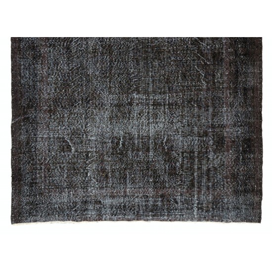 Gray Over-Dyed Rug for Contemporary Interiors. Hand-Knotted Vintage Turkish Carpet. 7 x 10.5 Ft (214 x 320 cm)