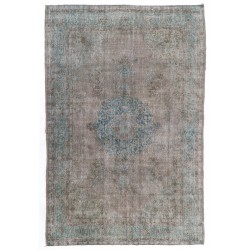 Contemporary Gray Over-Dyed Handmade Turkish Area Rug with Medallion Design. 7 x 10.5 Ft (215 x 318 cm)