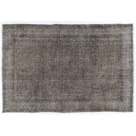 Gray Over-Dyed Rug for Contemporary Interiors. Hand-Knotted Vintage Turkish Carpet. 7 x 10.5 Ft (215 x 320 cm)