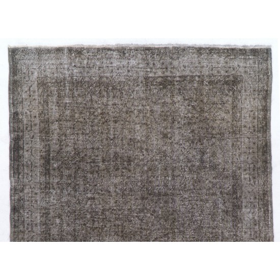 Gray Over-Dyed Rug for Contemporary Interiors. Hand-Knotted Vintage Turkish Carpet. 7 x 10.5 Ft (215 x 320 cm)