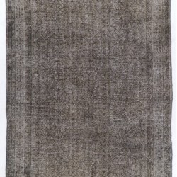 Gray Over-Dyed Rug for Contemporary Interiors. Hand-Knotted Vintage Turkish Carpet. 7 x 10.5 Ft (215 x 320 cm)