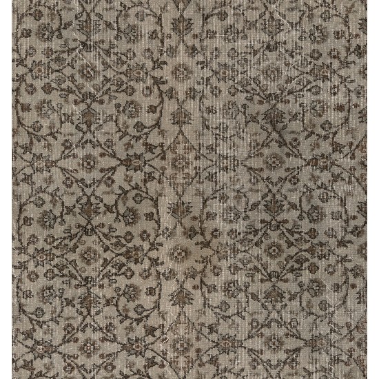Floral Pattern Vintage Handmade Central Anatolian Rug Overdyed in Gray Color. 7 x 10.9 Ft (215 x 331 cm)