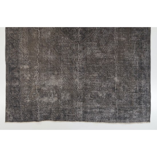 Gray Over-Dyed Rug for Contemporary Interiors. Hand-Knotted Vintage Turkish Carpet. 7.2 x 9.5 Ft (217 x 288 cm)