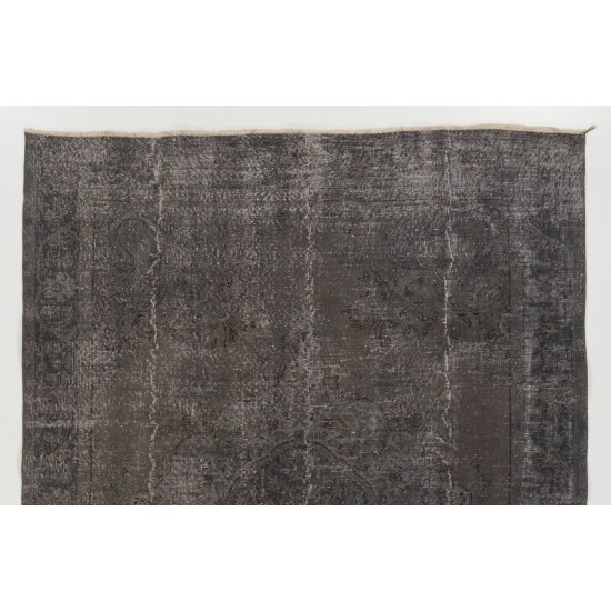 Gray Over-Dyed Rug for Contemporary Interiors. Hand-Knotted Vintage Turkish Carpet. 7.2 x 9.5 Ft (217 x 288 cm)
