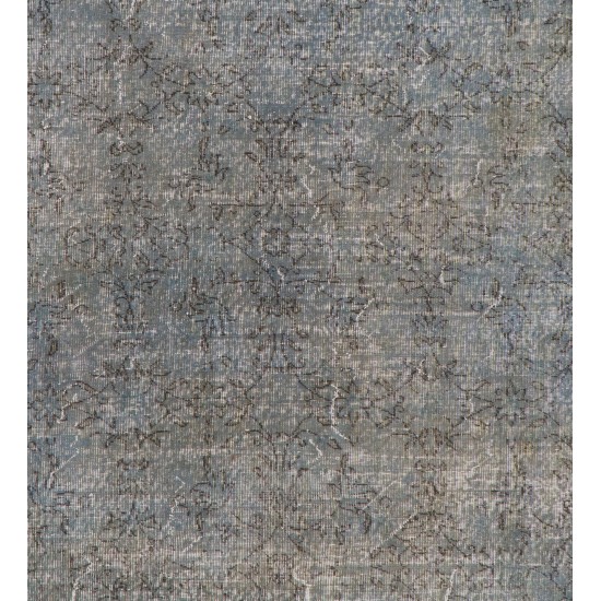 Light Blue Over-Dyed Rug for Contemporary Interiors. Hand-Knotted Vintage Turkish Carpet with Floral Design. 7.2 x 10.2 Ft (217 x 310 cm)