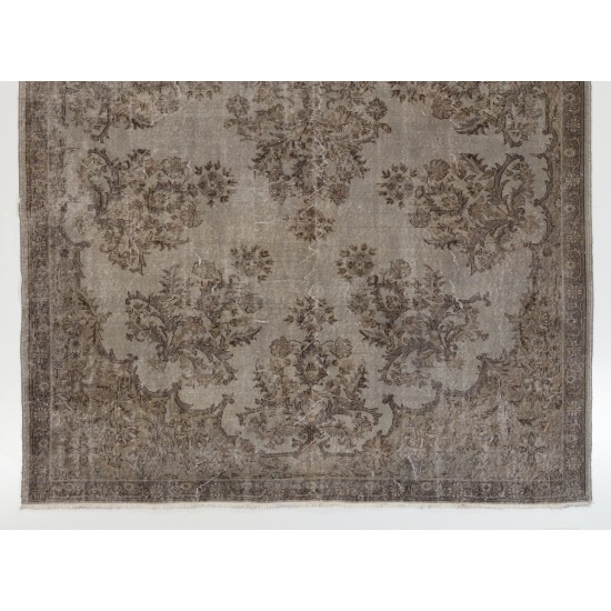 Gray Over-Dyed Rug for Contemporary Interiors. Hand-Knotted Vintage Turkish Carpet. 7.2 x 10.5 Ft (217 x 318 cm)