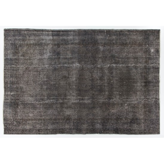 Gray Over-Dyed Rug for Contemporary Interiors. Hand-Knotted Vintage Turkish Carpet. 7.2 x 10.6 Ft (218 x 322 cm)