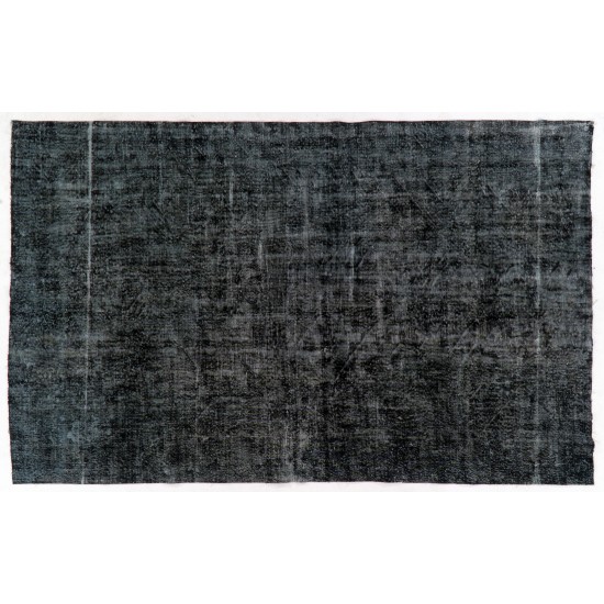 Unique Black Over-Dyed Vintage Handmade Turkish Area Rug for Contemporary Interiors. 7.2 x 11 Ft (218 x 335 cm)