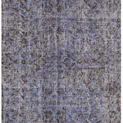 Light Blue Over-Dyed Rug for Contemporary Interiors. Hand-Knotted Vintage Turkish Carpet. 7.3 x 10.3 Ft (220 x 312 cm)