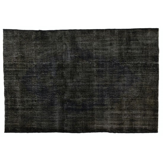 Charcoal Gray Over-Dyed Rug for Contemporary Interiors. Hand-Knotted Vintage Turkish Carpet. 7.5 x 11.3 Ft (227 x 344 cm)