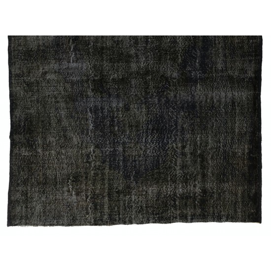 Charcoal Gray Over-Dyed Rug for Contemporary Interiors. Hand-Knotted Vintage Turkish Carpet. 7.5 x 11.3 Ft (227 x 344 cm)