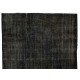 Charcoal Gray Over-Dyed Rug for Contemporary Interiors. Hand-Knotted Vintage Turkish Carpet. 7.5 x 11.3 Ft (227 x 344 cm)