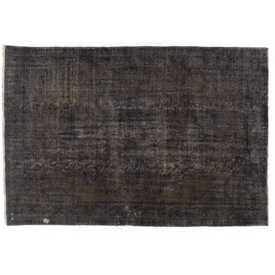 Distressed Gray Over-Dyed Rug for Contemporary Interiors. Hand-Knotted Vintage Turkish Carpet. 7.6 x 11.4 Ft (230 x 345 cm)