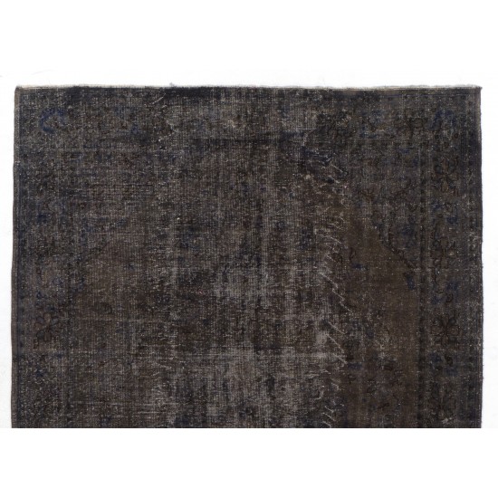 Distressed Gray Over-Dyed Rug for Contemporary Interiors. Hand-Knotted Vintage Turkish Carpet. 7.6 x 11.4 Ft (230 x 345 cm)