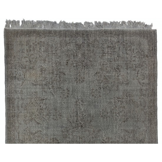 Gray Over-Dyed Rug for Contemporary Interiors. Hand-Knotted Vintage Turkish Carpet. 7.6 x 11.4 Ft (230 x 345 cm)